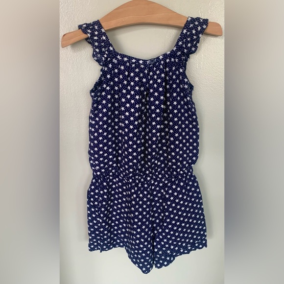 Gap Kids Navy Blue White Stars Shorts Romper Ruffle Trim Girl’s XS 4-5 NEW $40 - Picture 2 of 8